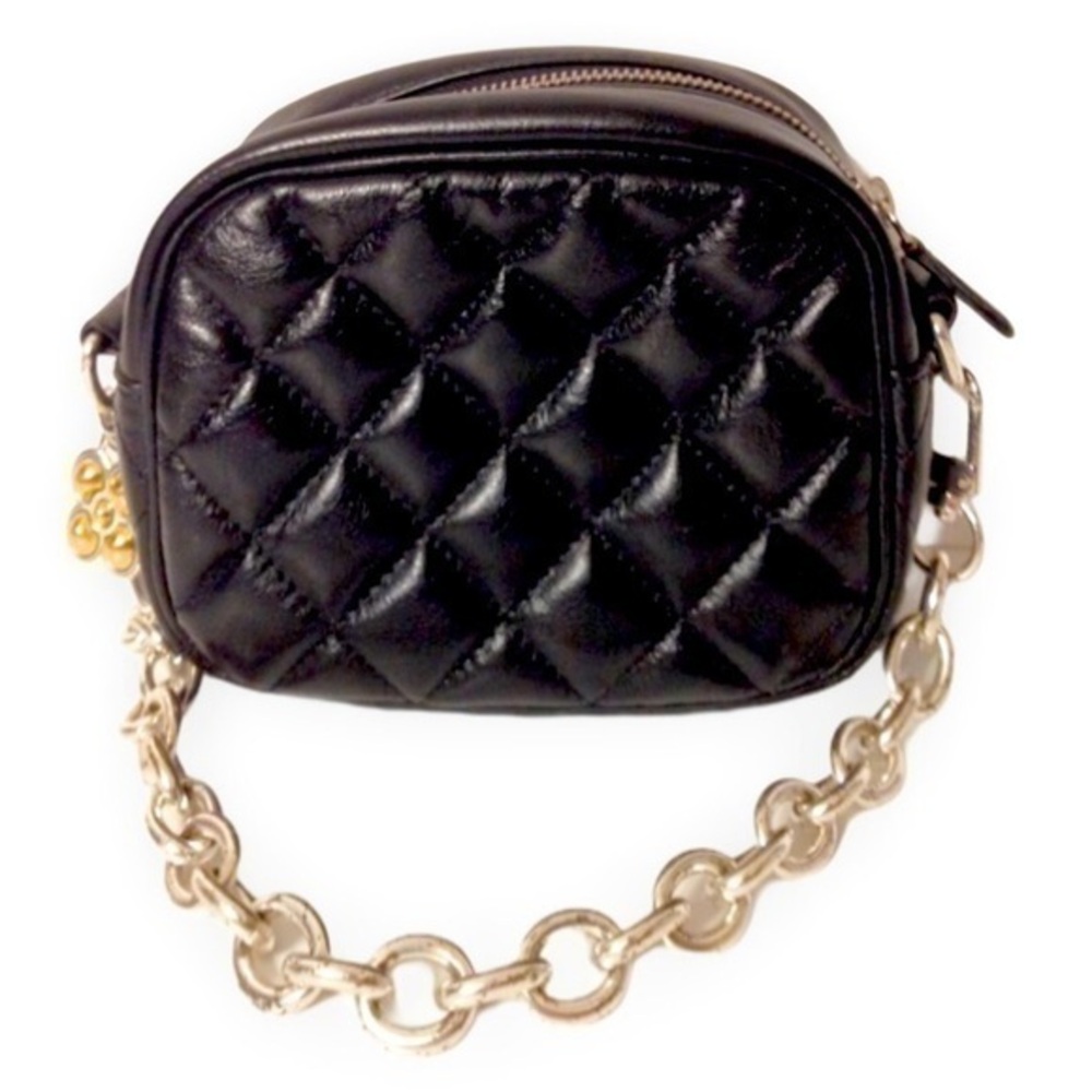 Brighton black leather quilted mini evening bag